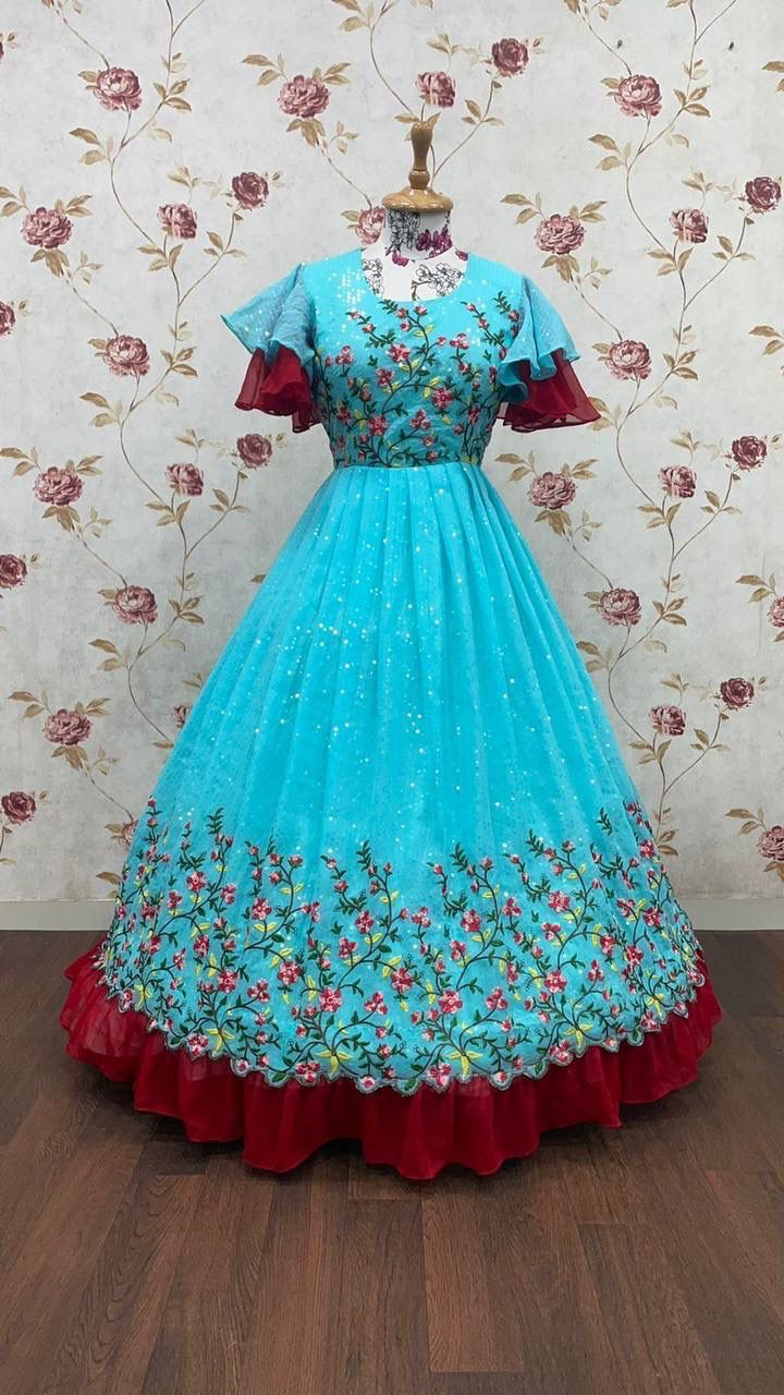 Beautiful Designer Kid's multicolour Sequence Gwon