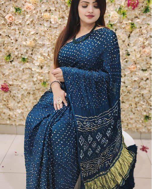 Beautiful Designer Gajji Bandhej Silk Dabal Leriya Saree