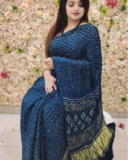 Beautiful Designer Gajji Bandhej Silk Dabal Leriya Saree