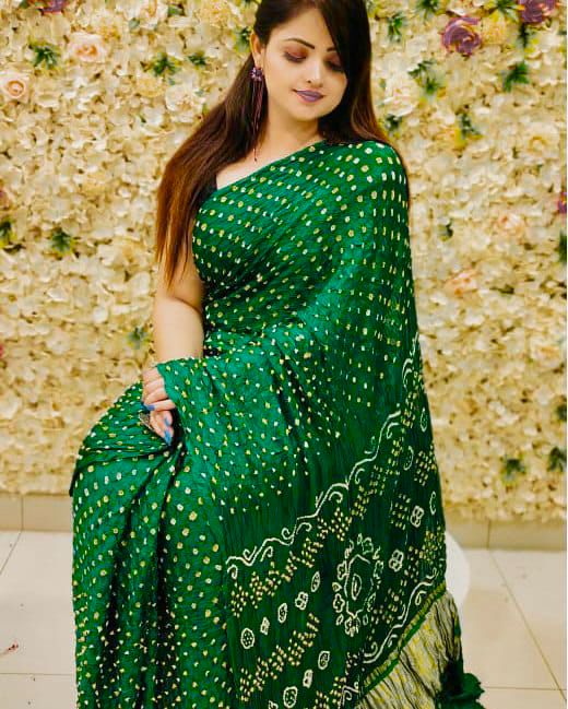 Beautiful Designer Gajji Bandhej Silk Dabal Leriya Saree