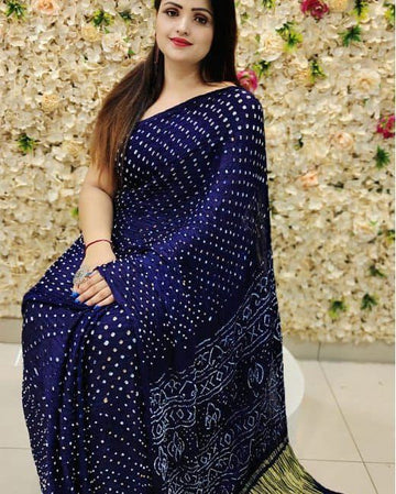 Beautiful Designer Gajji Bandhej Silk Dabal Leriya Saree