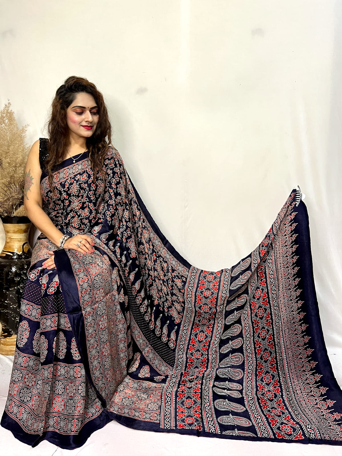 Beautiful Designer Ajrakh Pure Guji Bandhej Saree