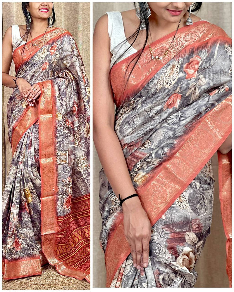 Beautiful Designer Daily Wear Soft Tusshar Silk Slub Saree