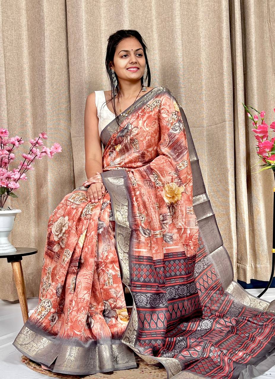 Beautiful Designer Daily Wear Soft Tusshar Silk Slub Saree