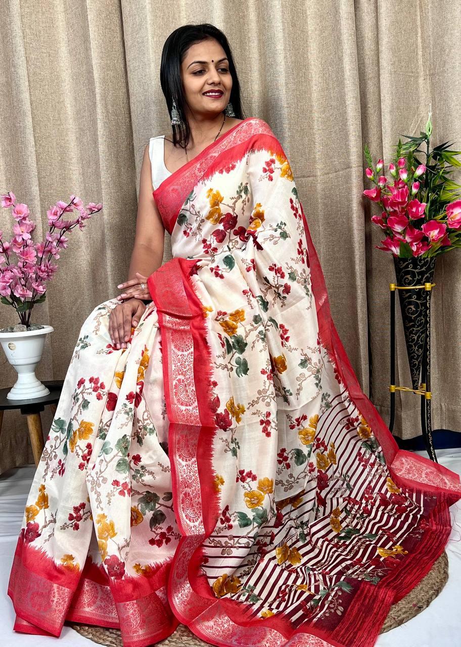 Beautiful Designer Daily Wear Soft Tusshar Silk Slub Saree