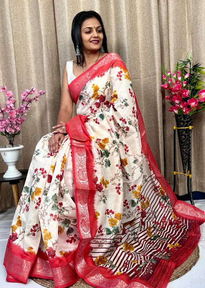 Beautiful Designer Daily Wear Soft Tusshar Silk Slub Saree