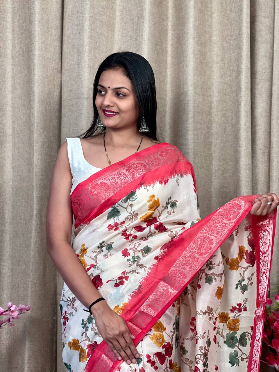 Beautiful Designer Daily Wear Soft Tusshar Silk Slub Saree