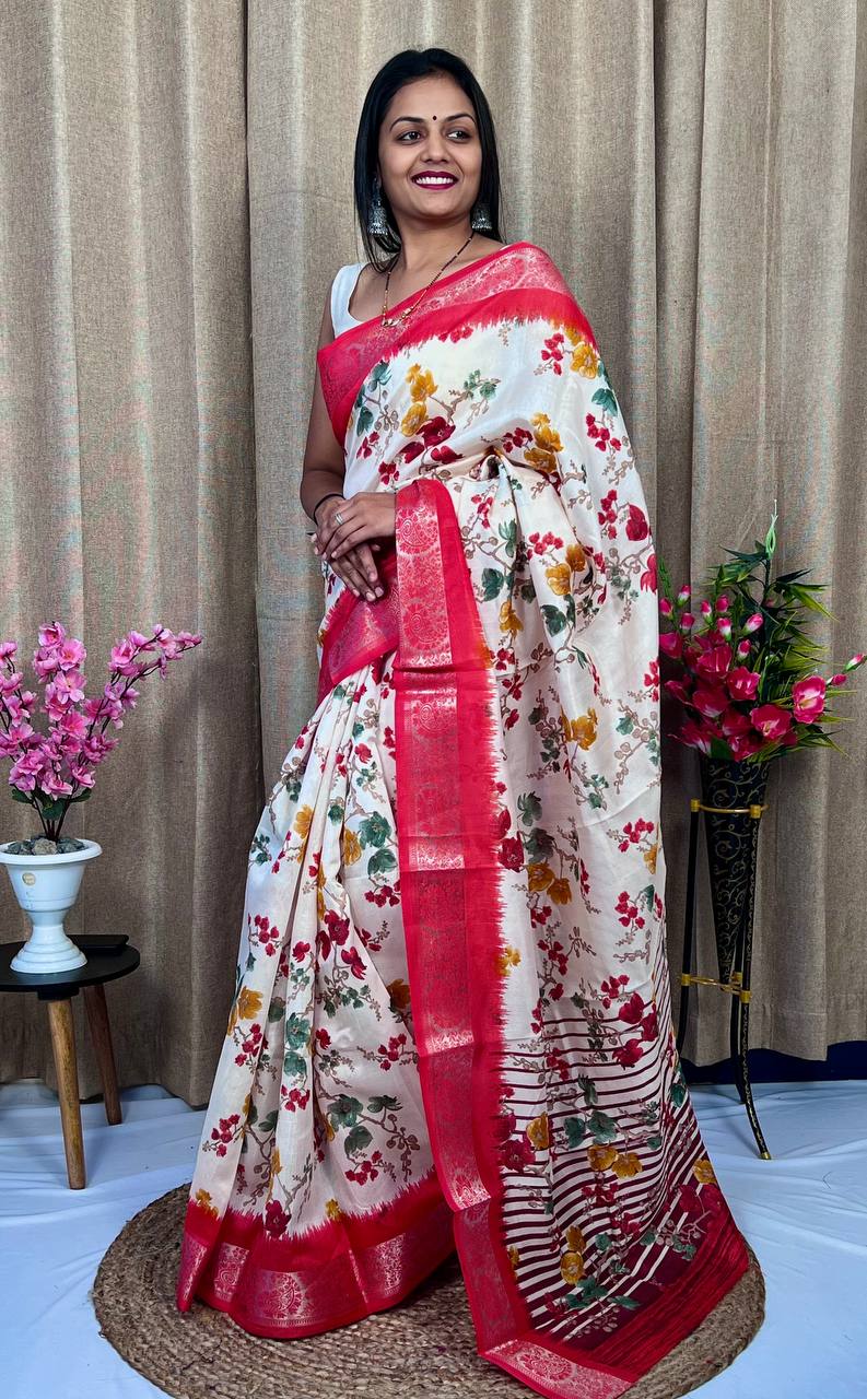 Beautiful Designer Daily Wear Soft Tusshar Silk Slub Saree