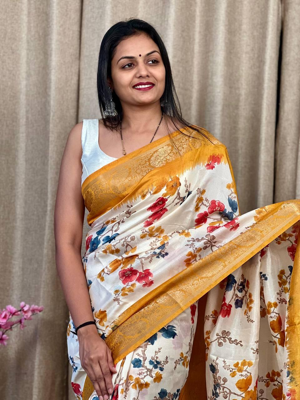 Beautiful Designer Daily Wear Soft Tusshar Silk Slub Saree