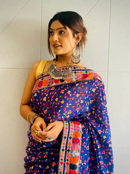 Beautiful Designer Vichitra Silk with Digital Print Saree