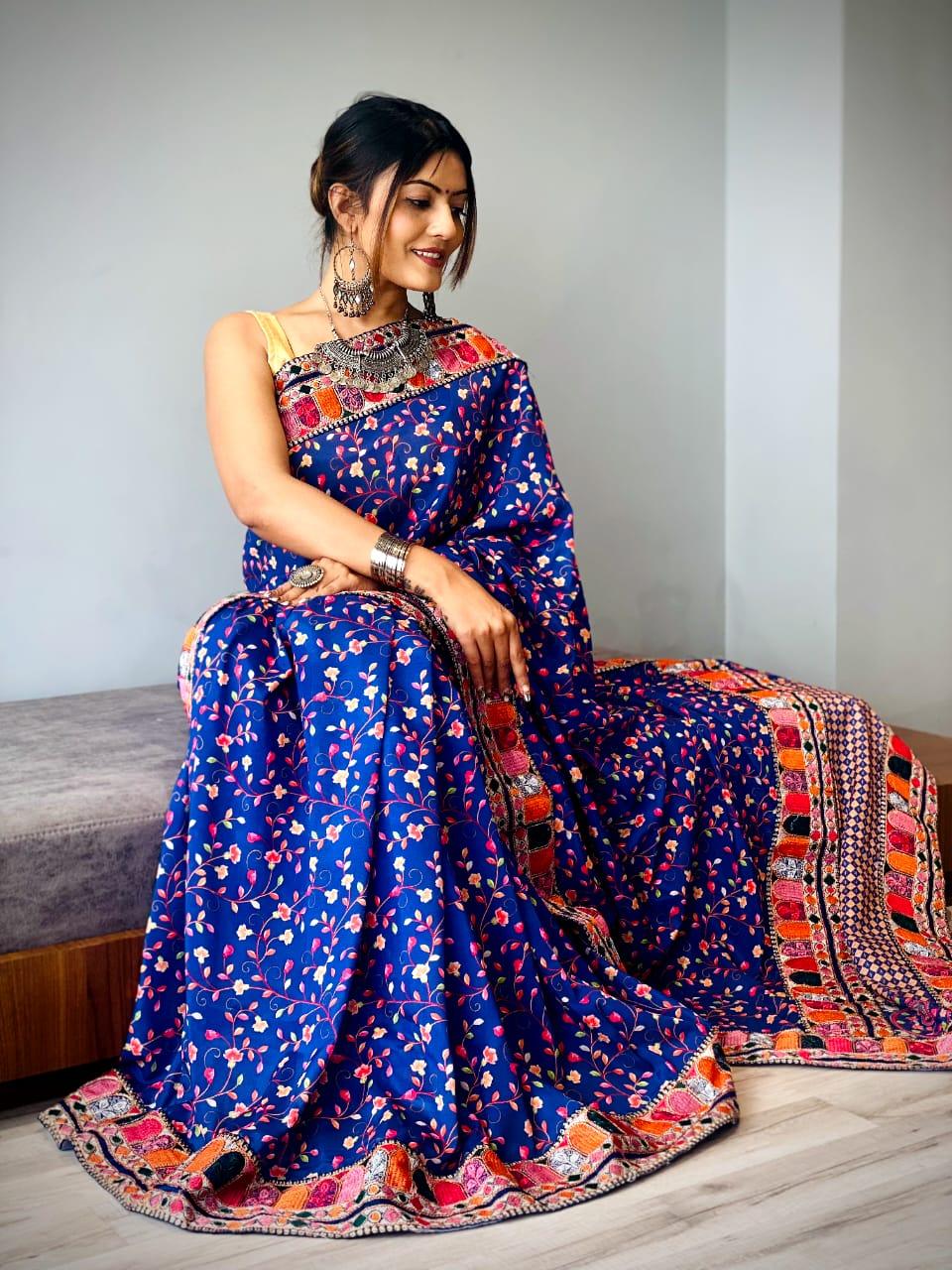 Beautiful Designer Vichitra Silk with Digital Print Saree