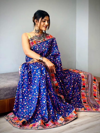 Beautiful Designer Vichitra Silk with Digital Print Saree