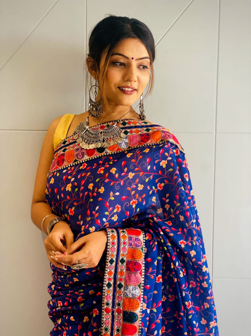 Beautiful Designer Vichitra Silk with Digital Print Saree