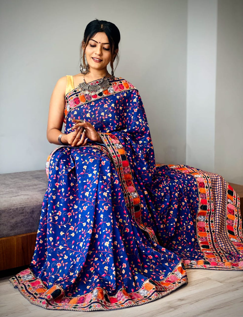 Beautiful Designer Vichitra Silk with Digital Print Saree