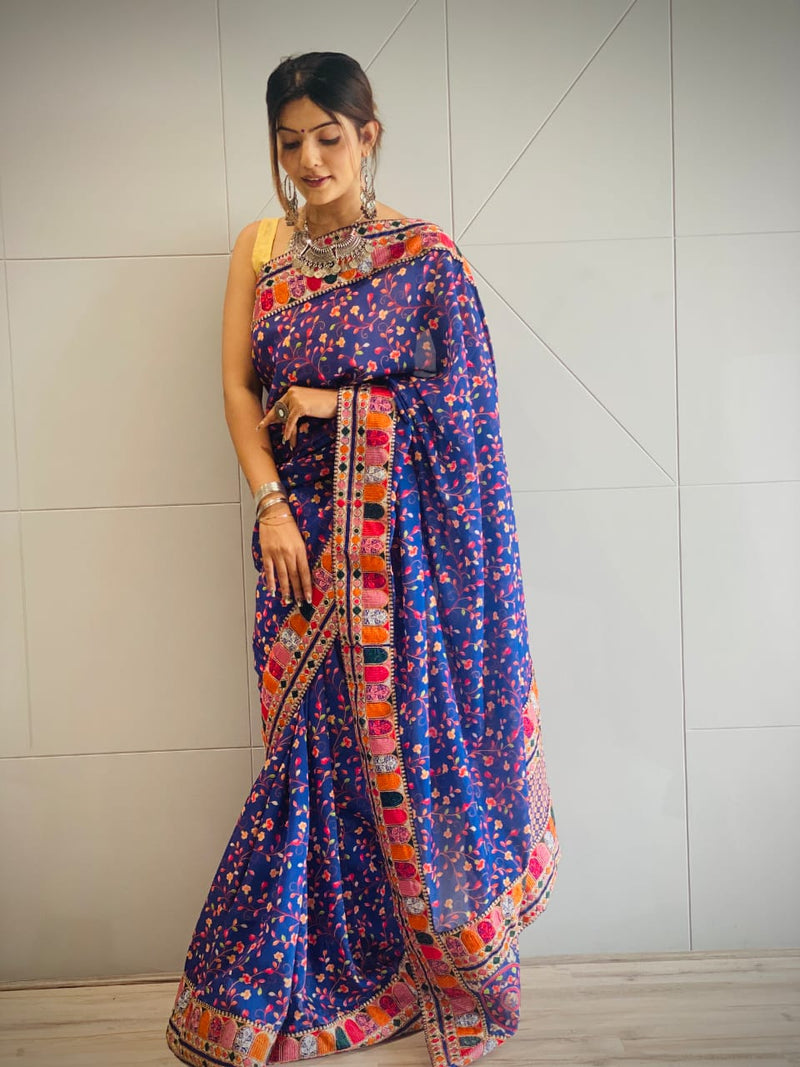 Beautiful Designer Vichitra Silk with Digital Print Saree