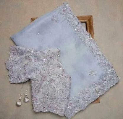 Beautiful Designer Organza With Embroidery Sequens Saree