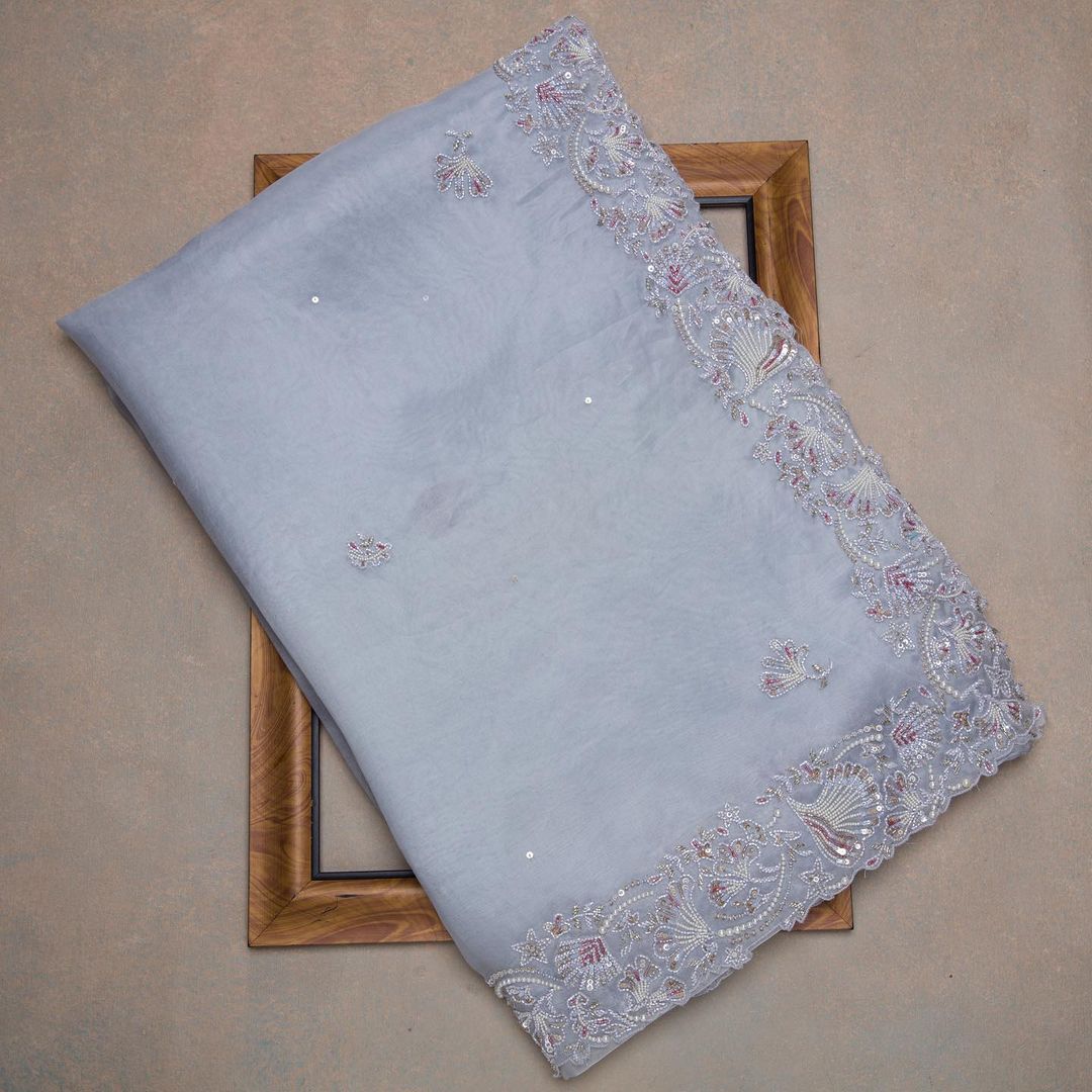Beautiful Designer Organza With Embroidery Sequens Saree