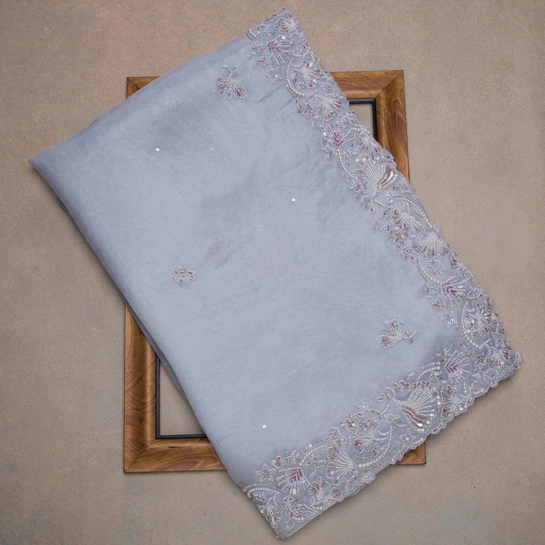 Beautiful Designer Organza With Embroidery Sequens Saree