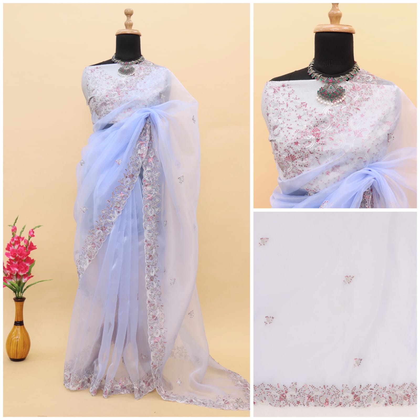 Beautiful Designer Organza With Embroidery Sequens Saree