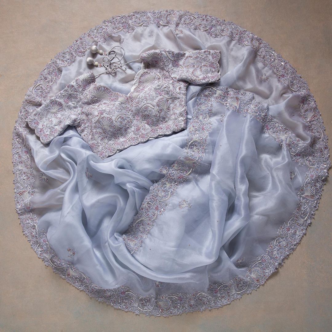 Beautiful Designer Organza With Embroidery Sequens Saree