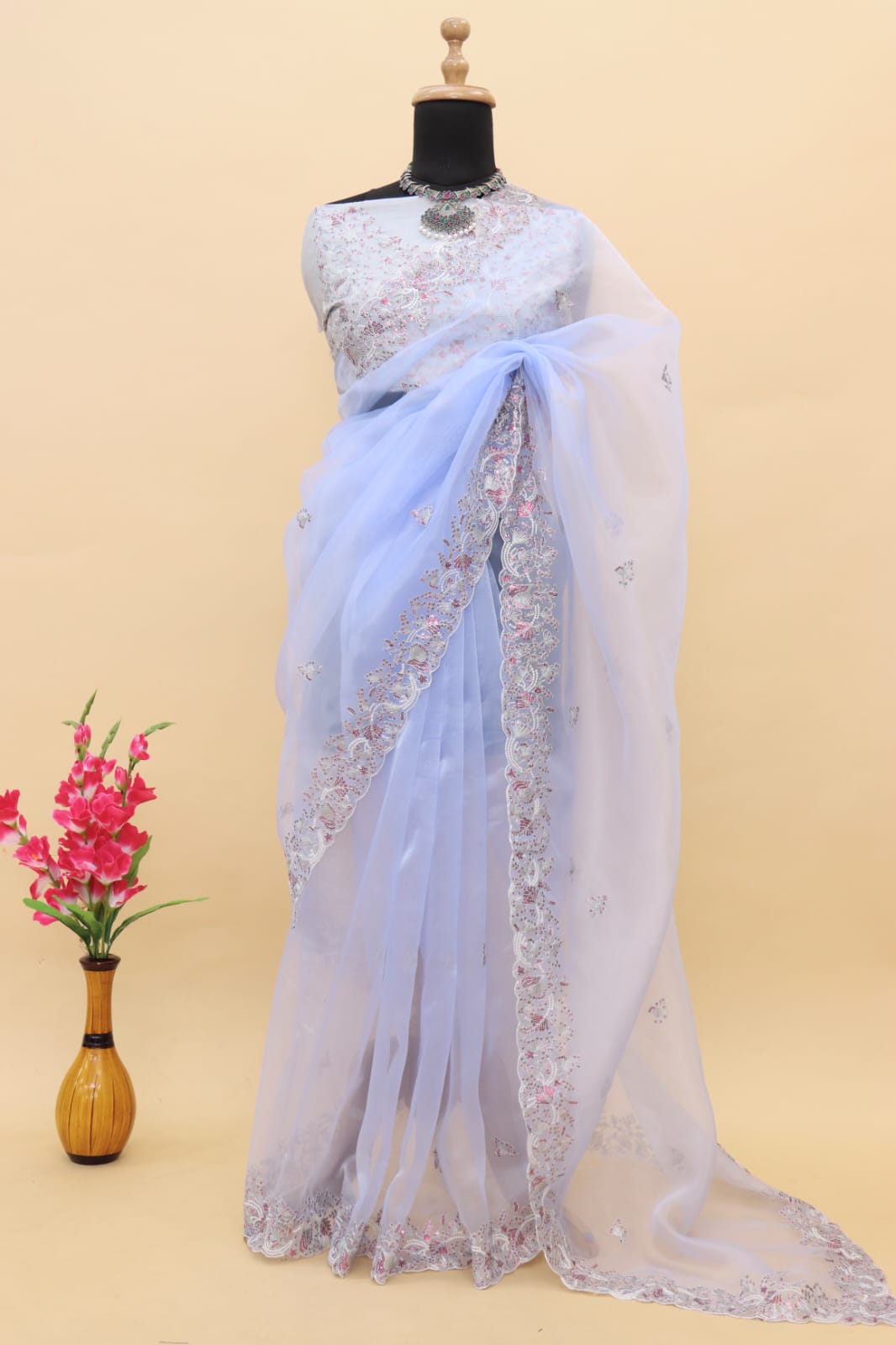 Beautiful Designer Organza With Embroidery Sequens Saree