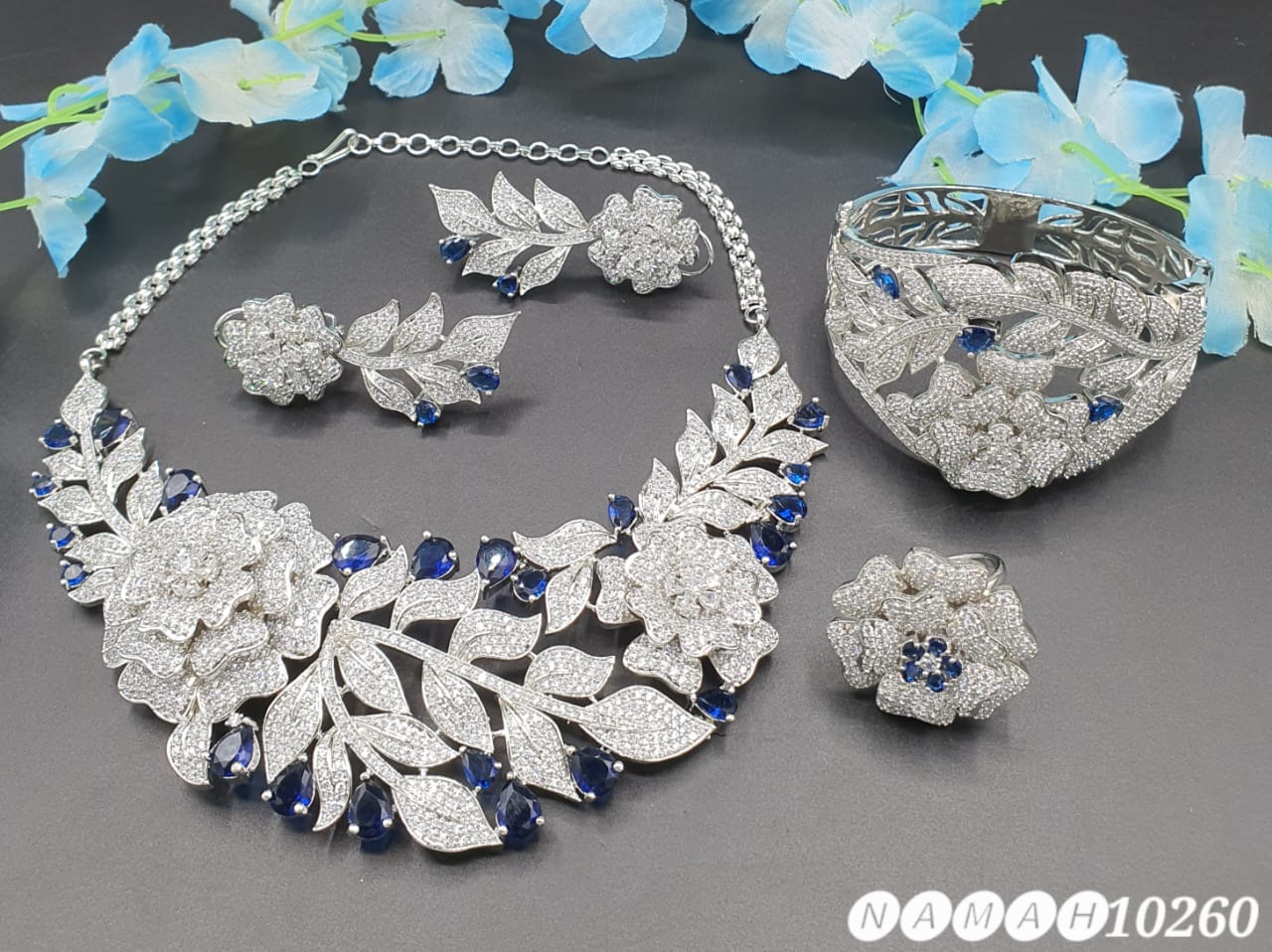 Beautiful American Diamond Jewellery Antique Necklace Set with Earrings