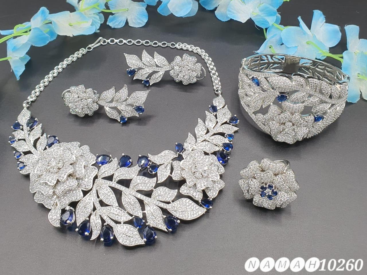 Beautiful American Diamond Jewellery Antique Necklace Set with Earrings
