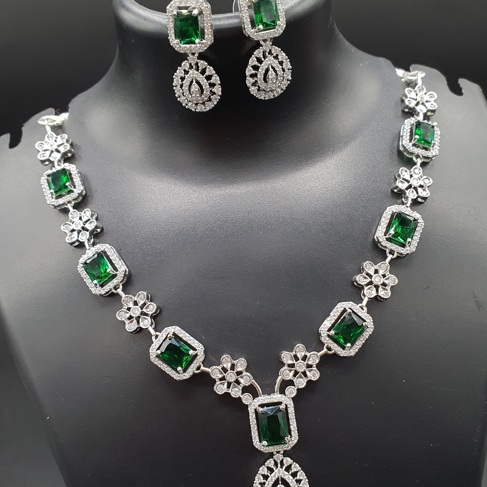 Beautiful American Diamond Jewellery Antique Necklace Set with Earrings