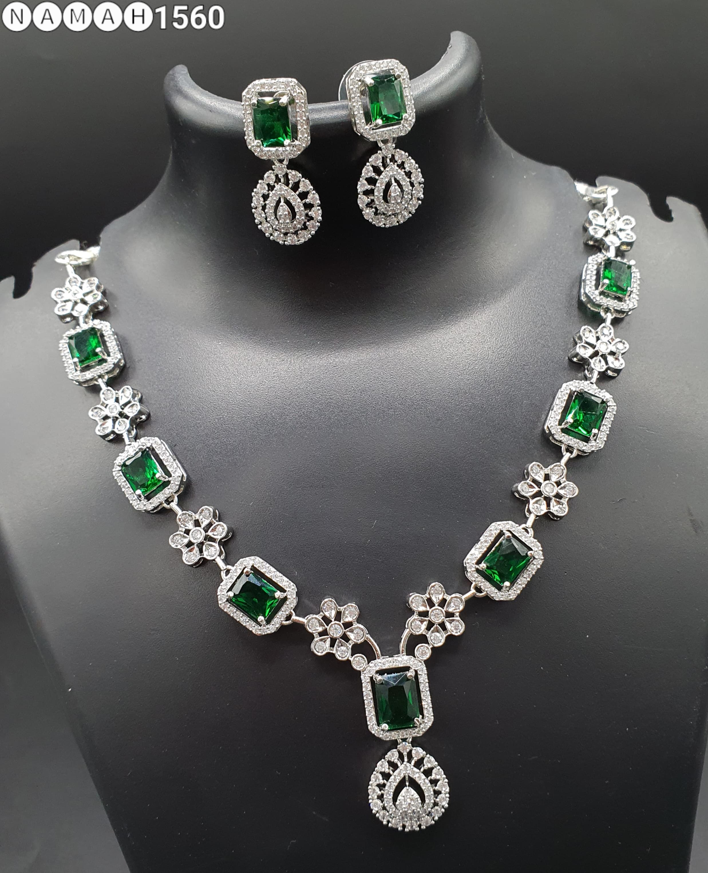 Beautiful American Diamond Jewellery Antique Necklace Set with Earrings