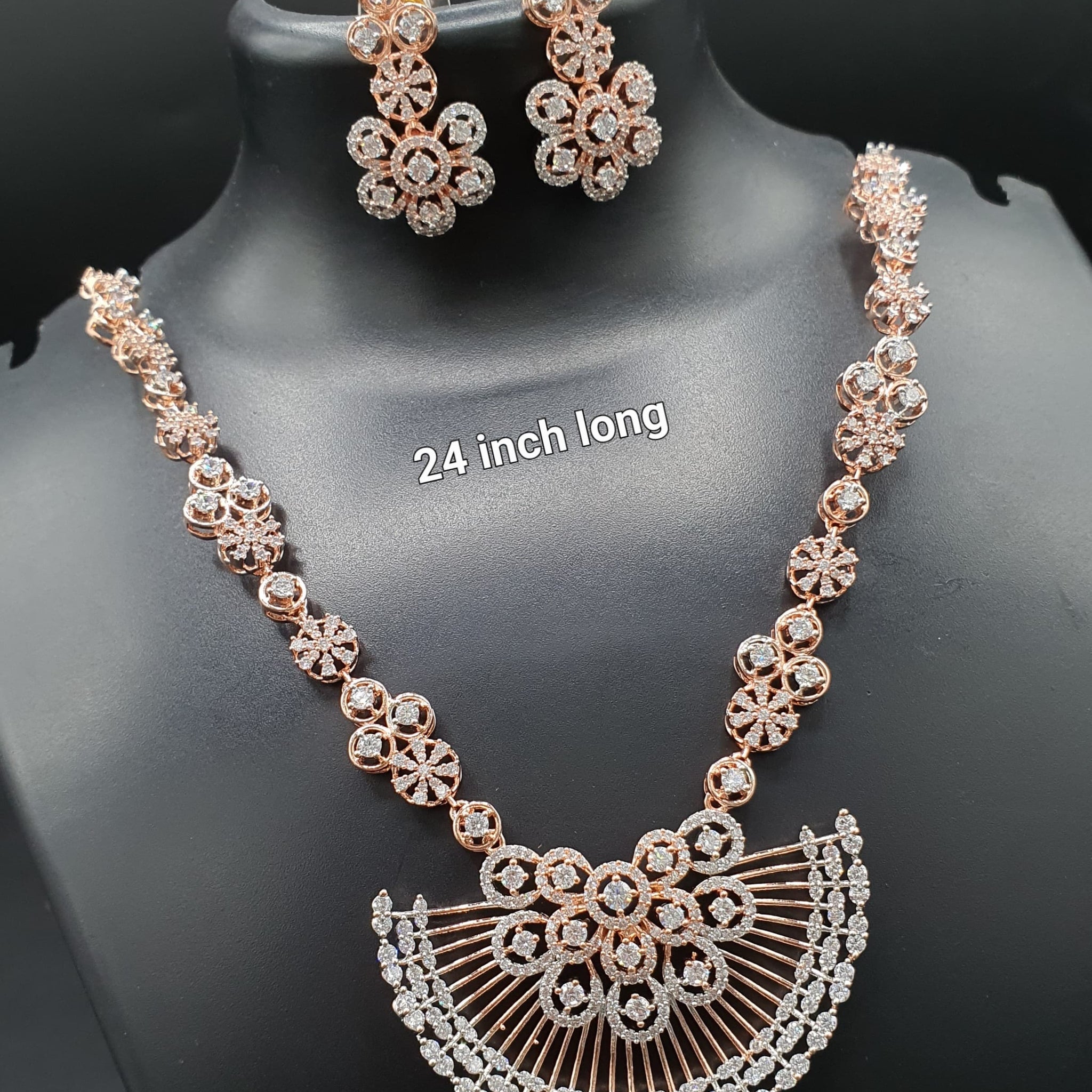 Beautiful American Diamond Jewellery Antique Necklace Set with Earrings
