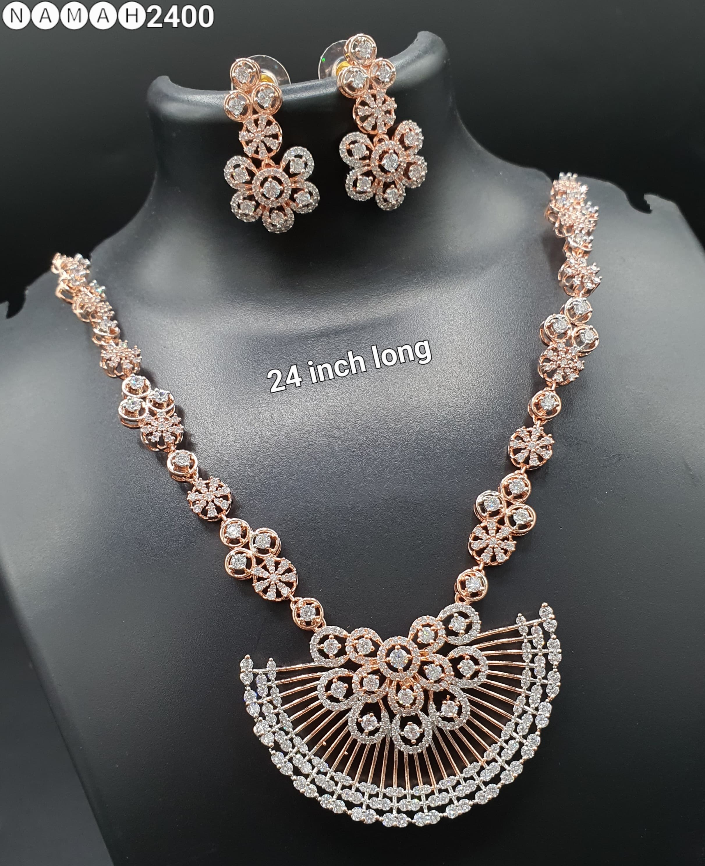 Beautiful American Diamond Jewellery Antique Necklace Set with Earrings