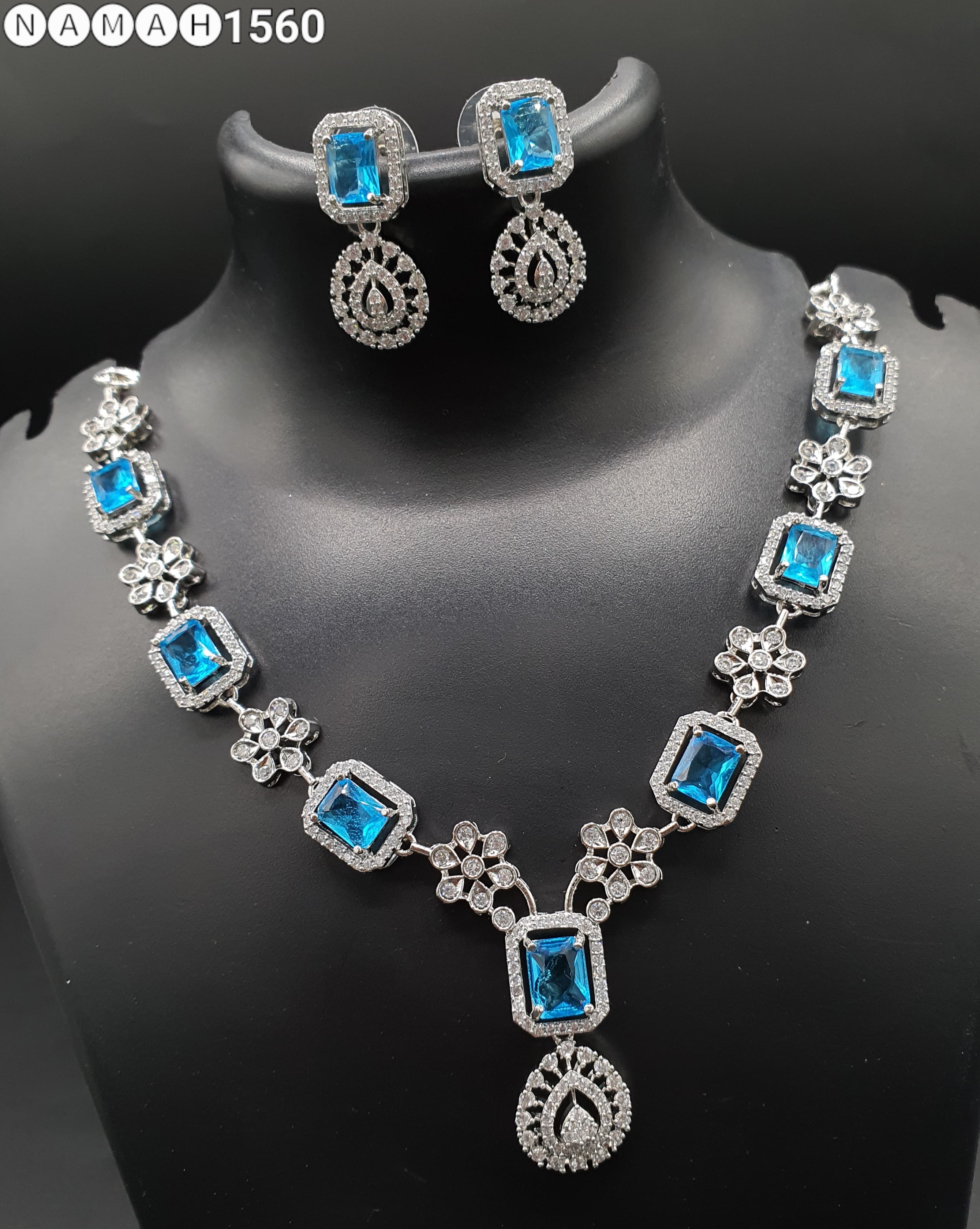 Beautiful American Diamond Jewellery Antique Necklace Set with Earrings