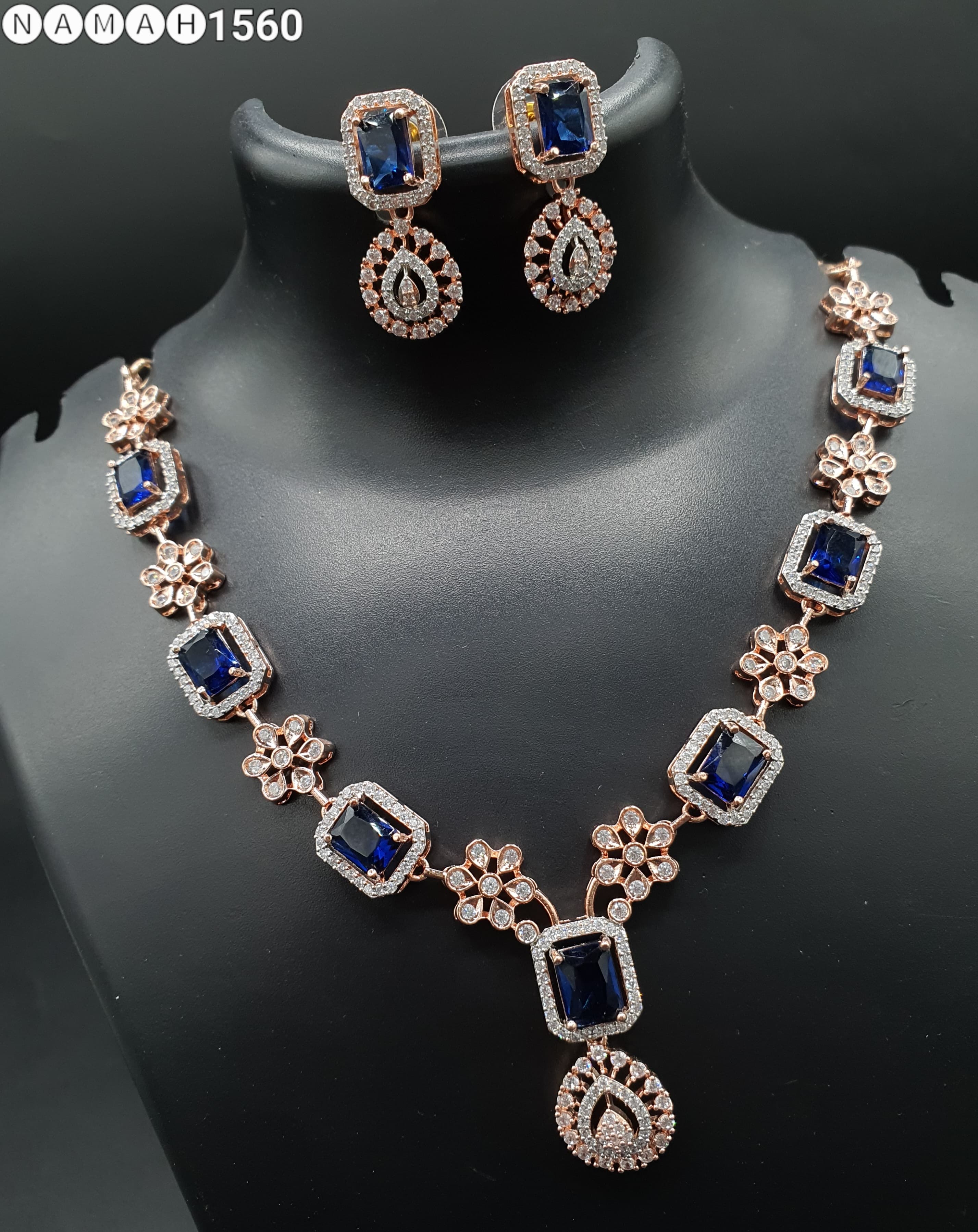 Beautiful American Diamond Jewellery Antique Necklace Set with Earrings