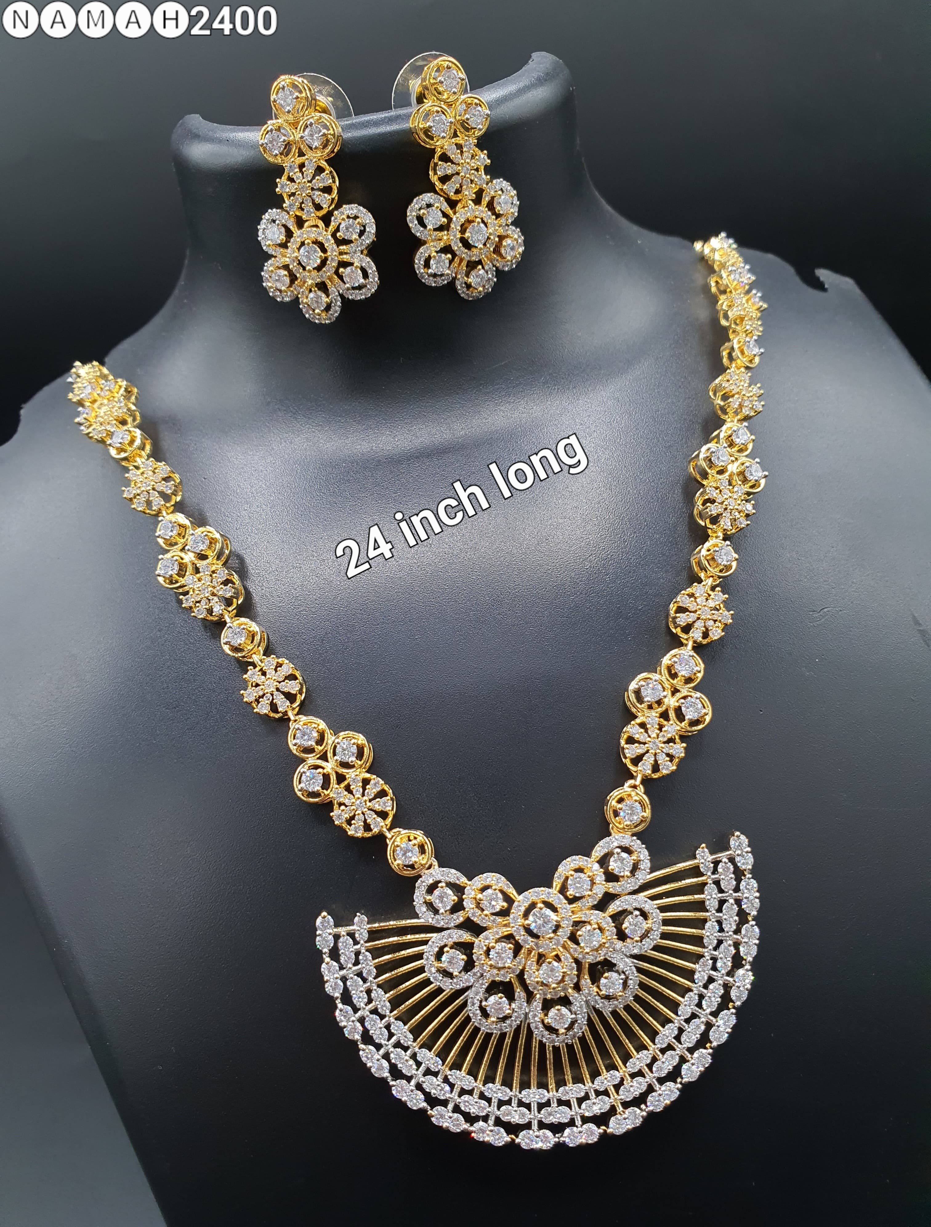 Beautiful American Diamond Jewellery Antique Necklace Set with Earrings