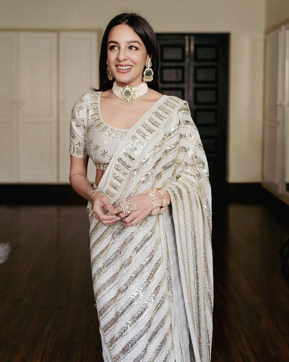 Beautiful Boutique Designer Pure Georgette Sequence Saree Design 3377