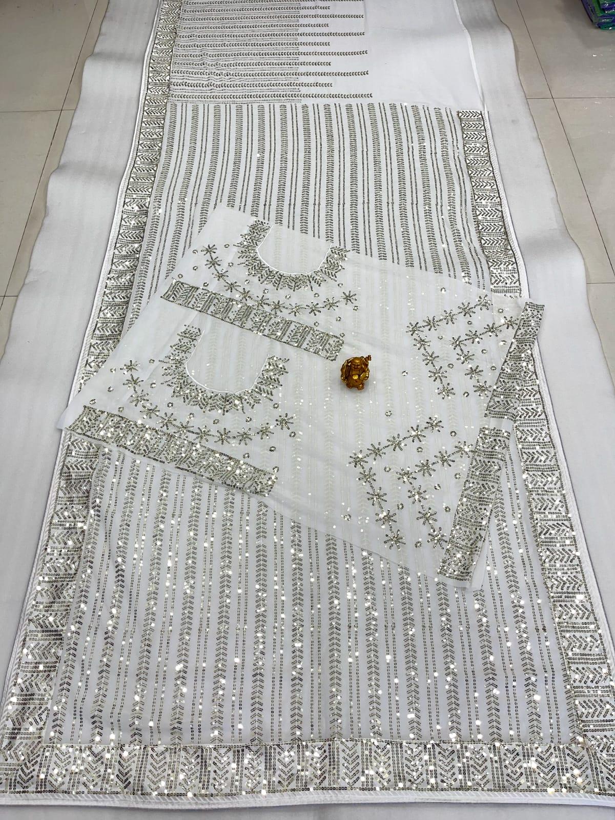 Beautiful Boutique Designer Pure Georgette Sequence Saree Design 3377