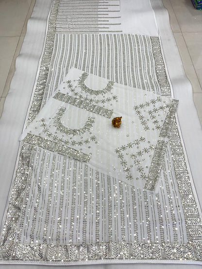 Beautiful Boutique Designer Pure Georgette Sequence Saree Design 3377