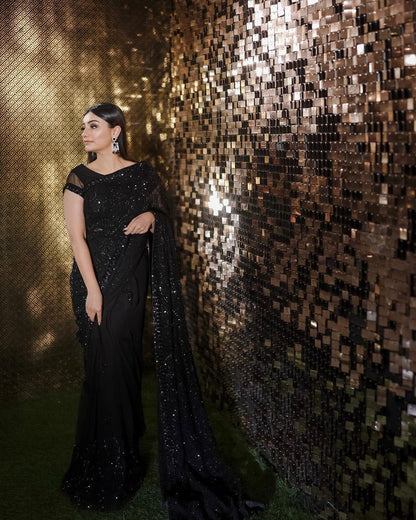 Beautiful Boutique Designer Pure Georgette Sequence Saree Design 3353
