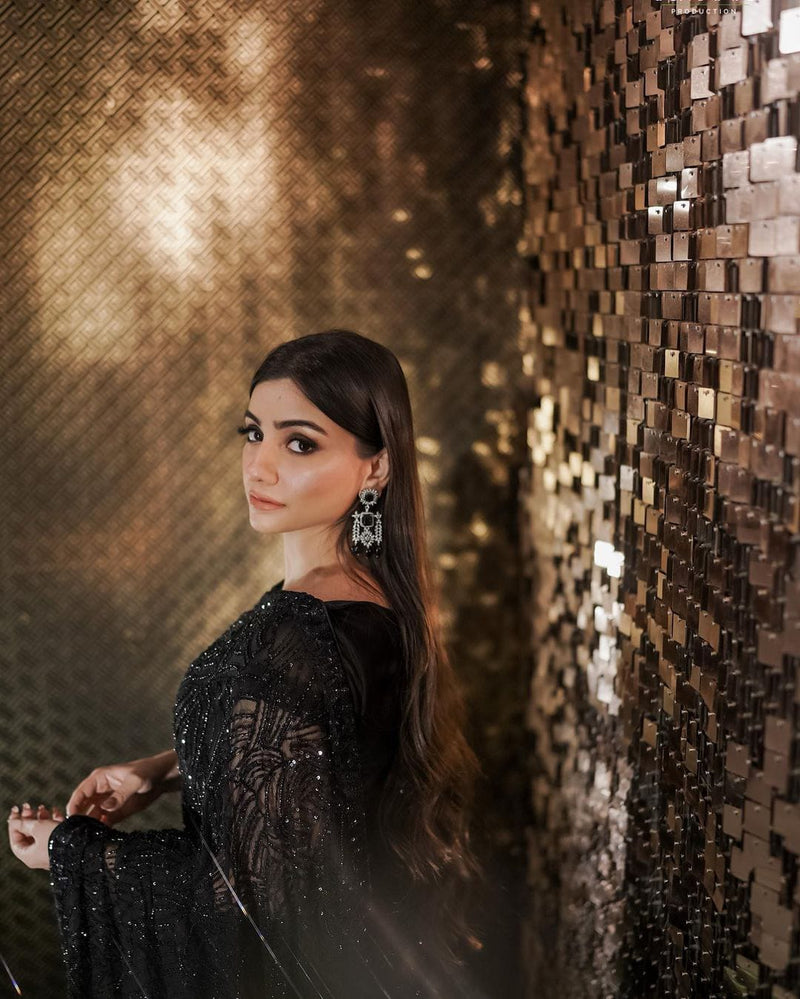 Beautiful Boutique Designer Pure Georgette Sequence Saree Design 3353