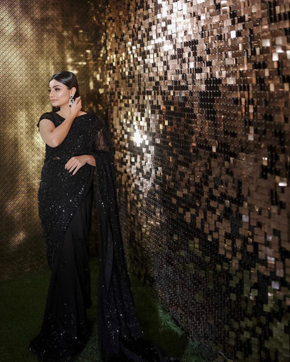 Beautiful Boutique Designer Pure Georgette Sequence Saree Design 3353
