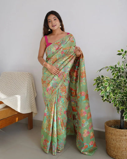 Beautiful Boutique Designer Pure Kashmiri Pashmina Kachi Work Saree