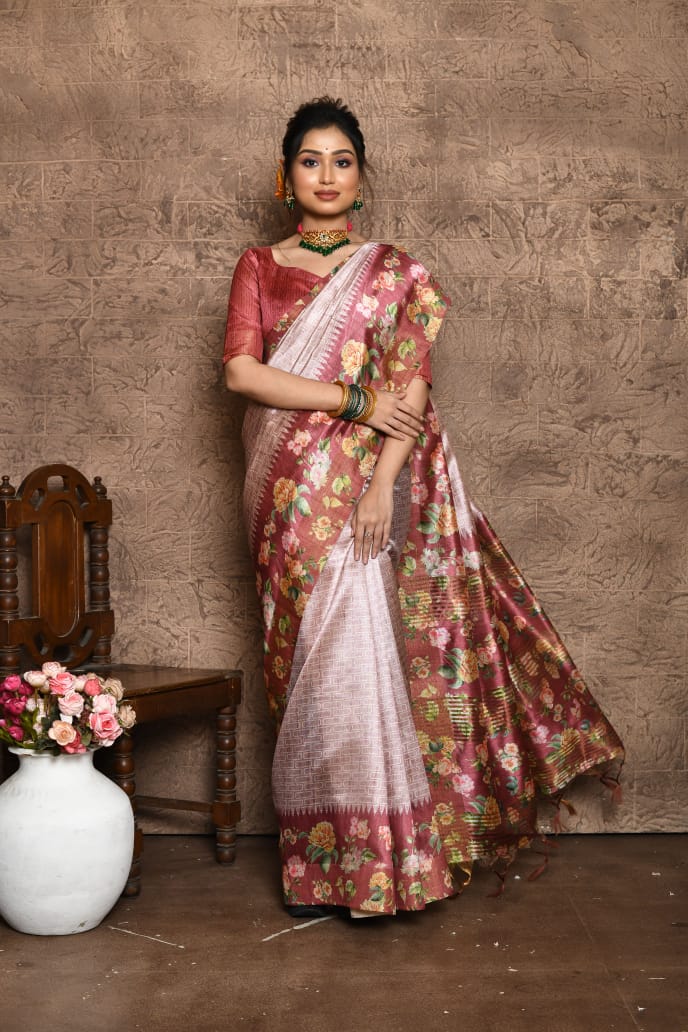 Beautiful Boutique Designer Pure Soft Tussar Silk Saree