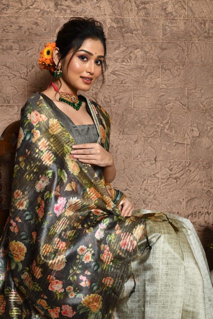 Beautiful Boutique Designer Pure Soft Tussar Silk Saree
