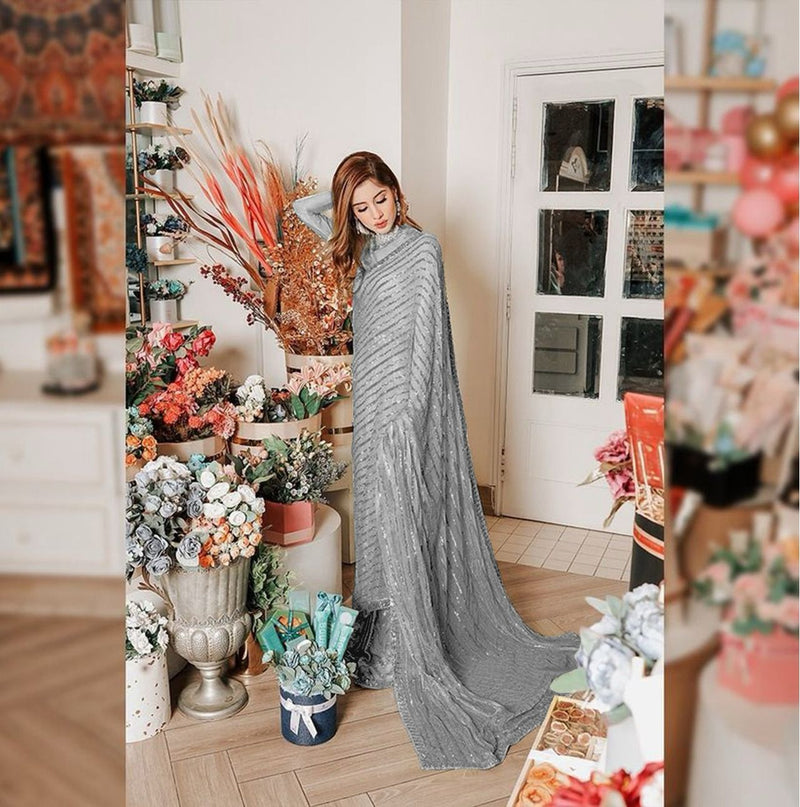 Beautiful Designer Heavy Georgette Exclusive Sequanc Saree Design 5291