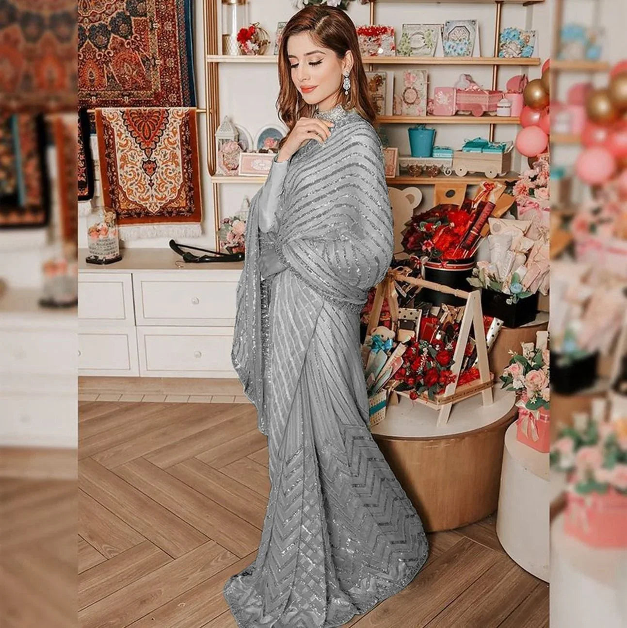 Beautiful Designer Heavy Georgette Exclusive Sequanc Saree Design 5291