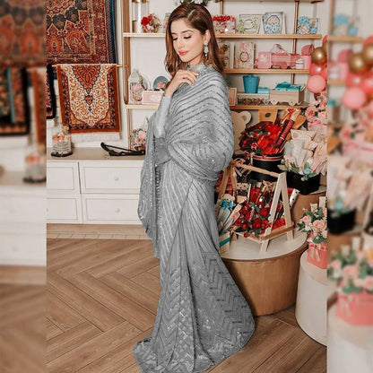 Beautiful Designer Heavy Georgette Exclusive Sequanc Saree Design 5291