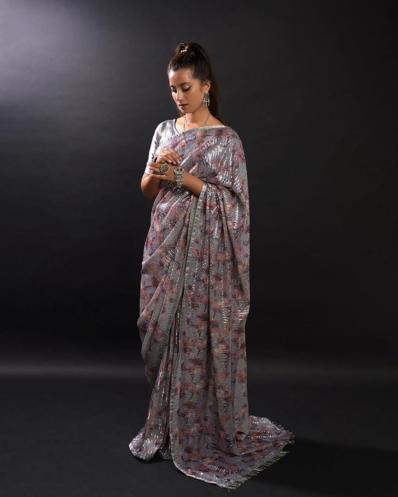 Beautiful Designer Heavy Georgette Exclusive Sequanc Saree Design 5299