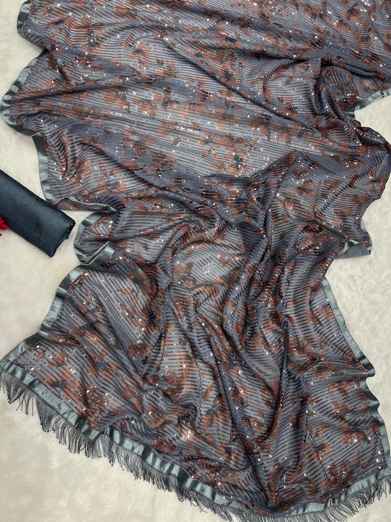 Beautiful Designer Heavy Georgette Exclusive Sequanc Saree Design 5299