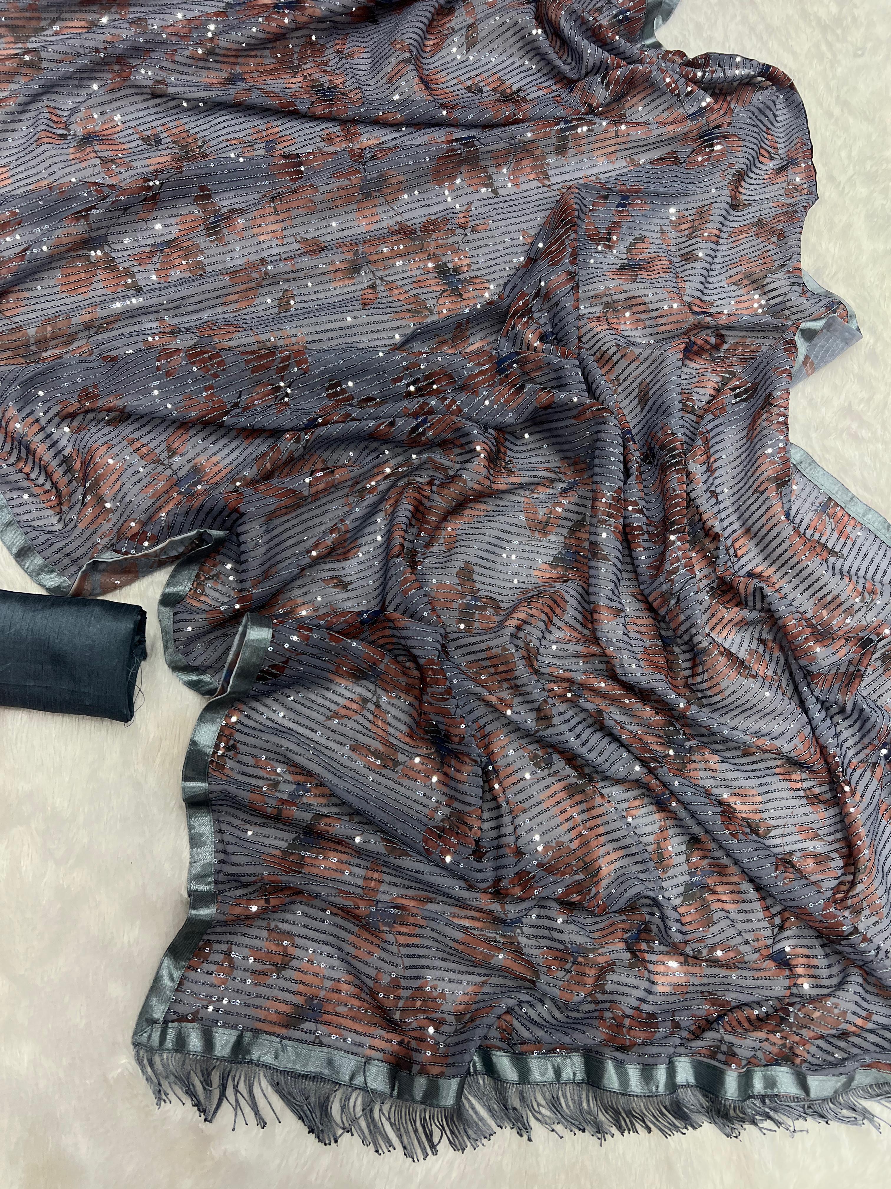 Beautiful Designer Heavy Georgette Exclusive Sequanc Saree Design 5299
