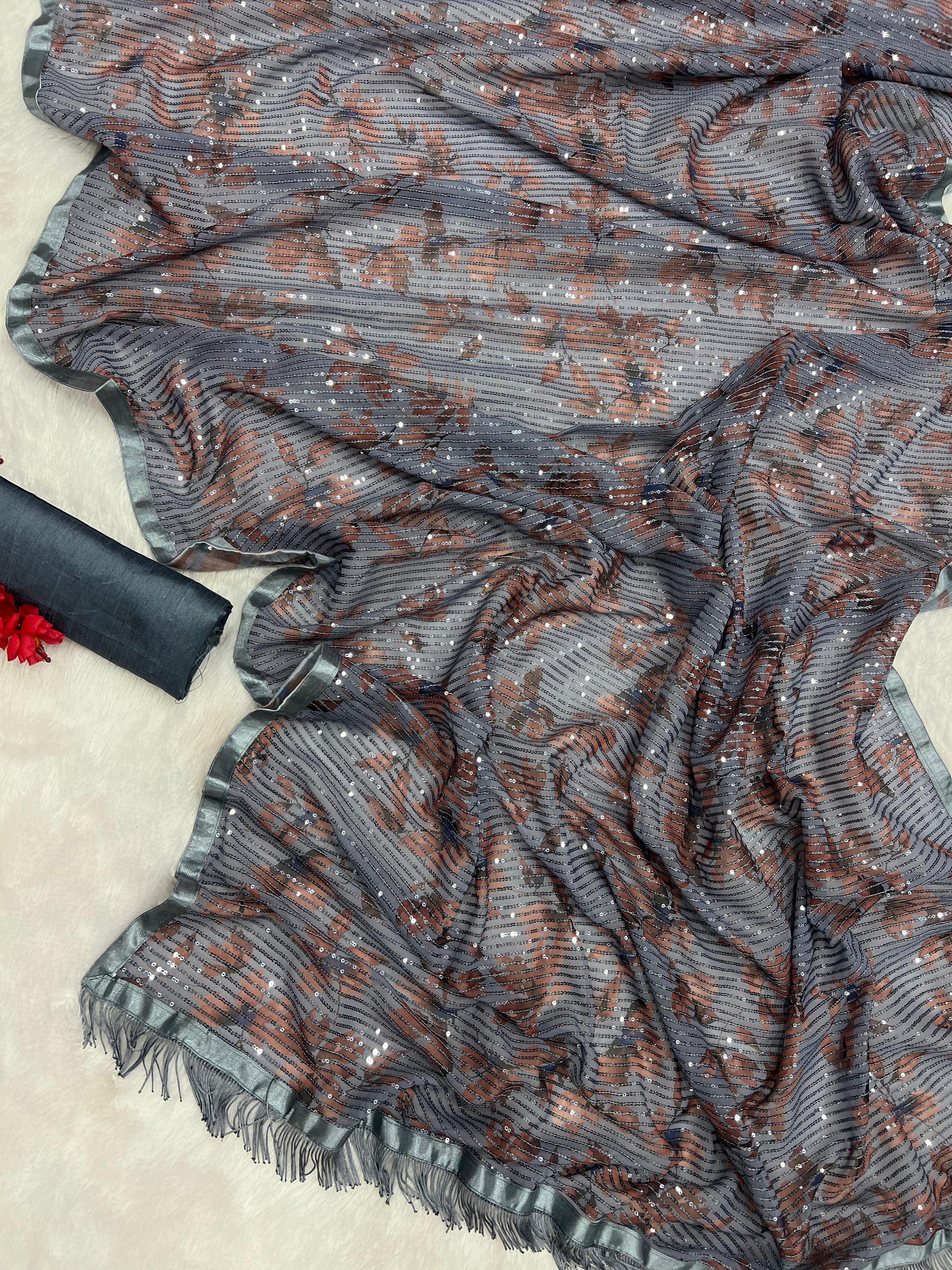 Beautiful Designer Heavy Georgette Exclusive Sequanc Saree Design 5299